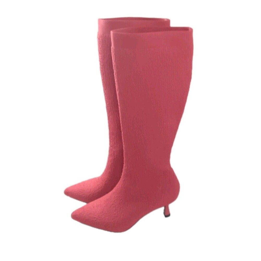 VIVAIA Abby Boots Size 7 Pointed-Toe Knee-High Heel Stretch Knit Red MSRP $269 - Picture 4 of 10